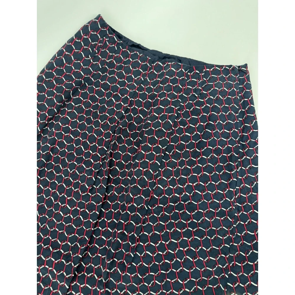 Talbots Pure Silk A-Line Skirt Navy Red Geometric Chain Link Print Size 8 - Picture 1 of 8